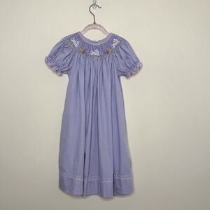 Anavini Purple Gingham Smocked little Girls Dress Bunnies Easter church Size 5